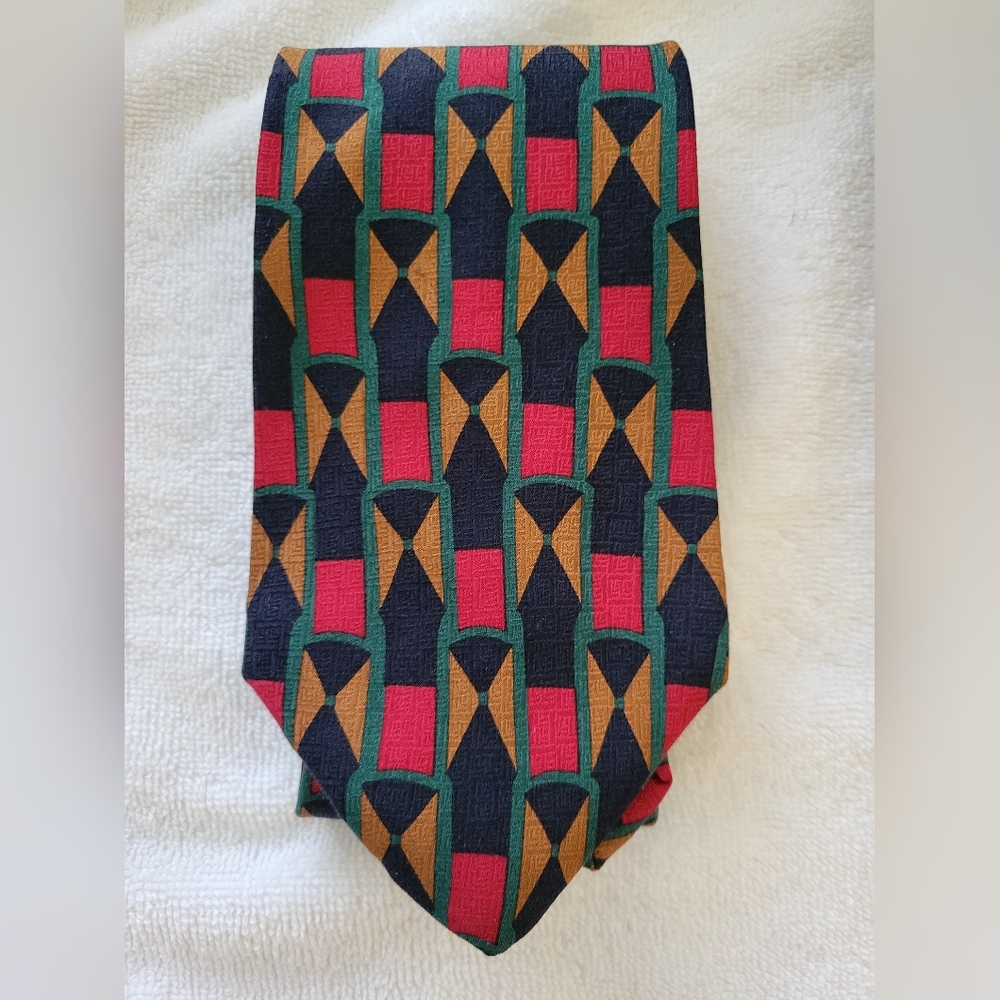 Journey Frank Sinatra Geometric Patterned Tie - Black, Red, Gold